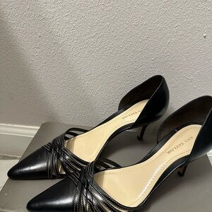 Ann Taylor Black Strappy Heels leather